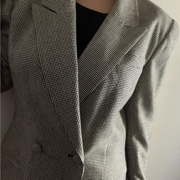 CHRISTIAN DIOR VINTAGE WOOL HOUNDSTOOTH DOUBLE-BREASTED WOMEN S BLAZER - Picture 10 of 11